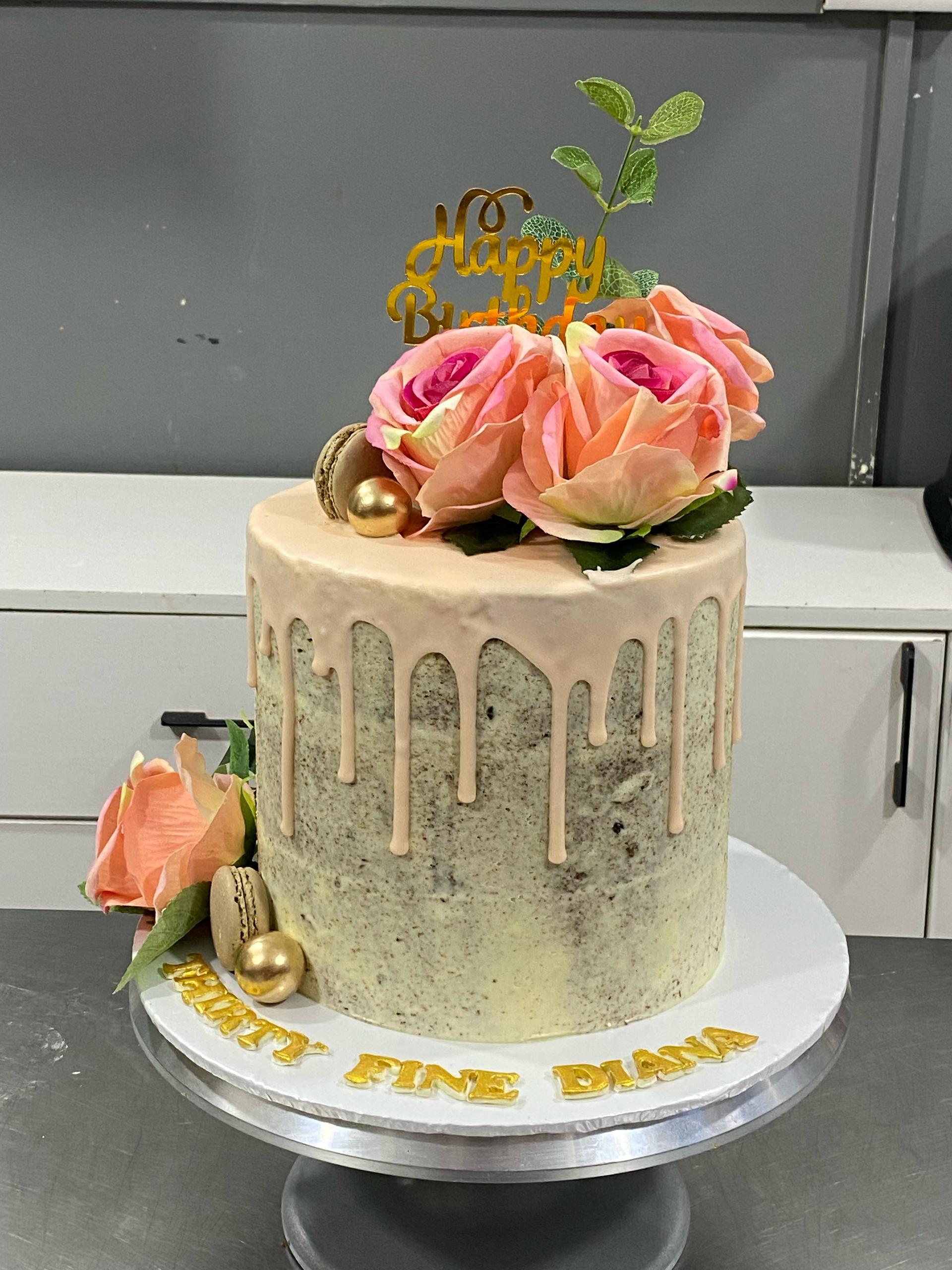 Elegant Floral Drip Cake